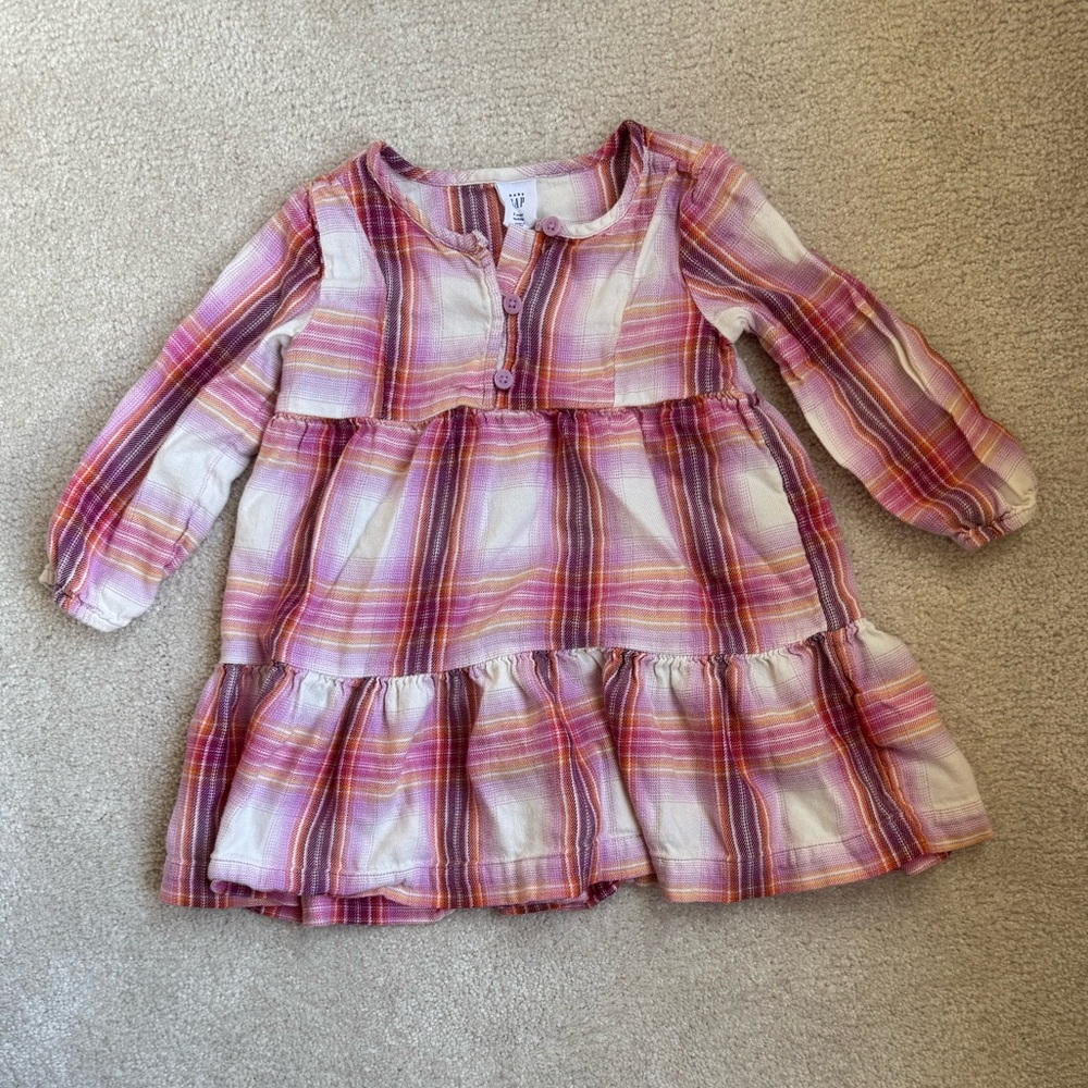 Baby GAP girls Plaid flannel tiered Dress in Pink and Purple